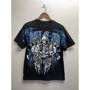 Dale Jr Nation Shirt Y2K 2000s Black Blue Skeleton Racing Nascar Tee Medium